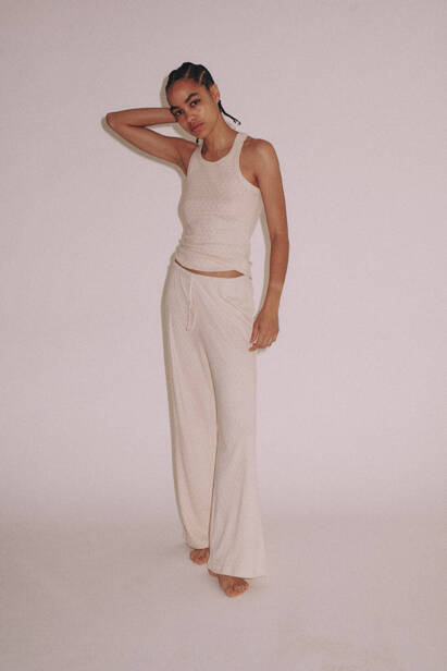 Beige Wide-leg Pajama Bottoms "Rosie"