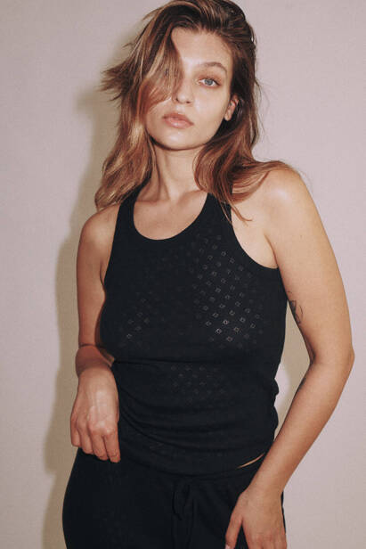 Black Openwork Tank-Top