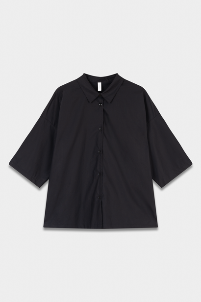 Black Oversized Short Sleeve Button-Up Shirt