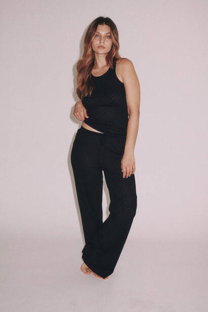 Black Wide-leg Pajama Bottoms "Rosie"