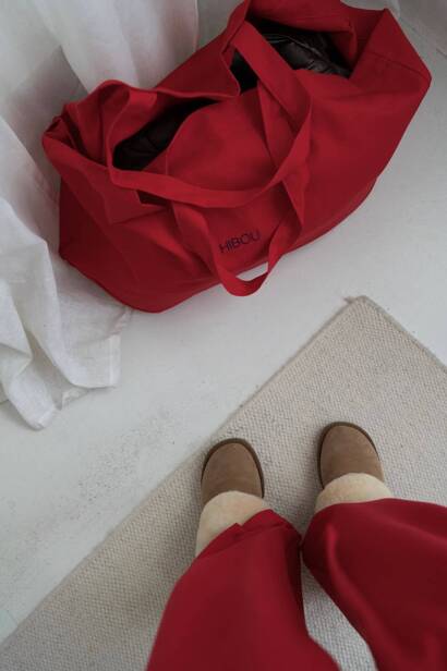 Canvas Red Tote Bag with Navy Logo