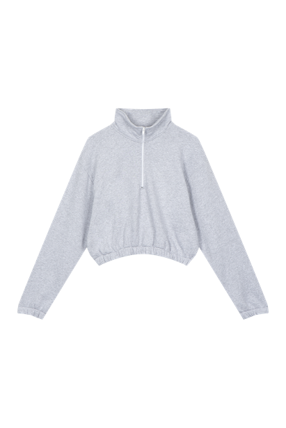 Grey Melange Cropped Zipped Sweatshirt