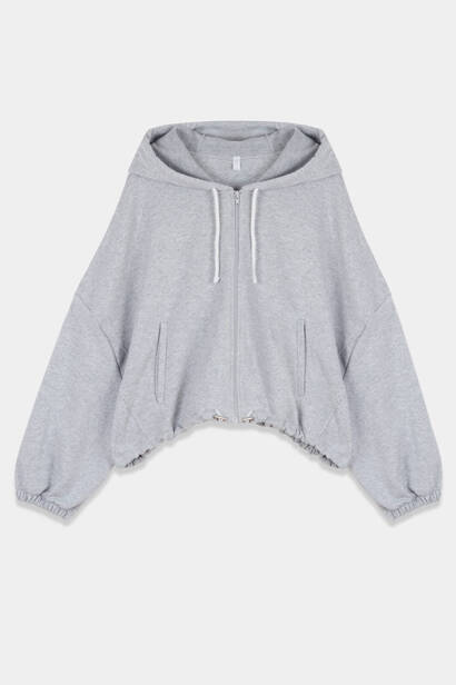 Grey Melange Zipped Hoodie "Rene"