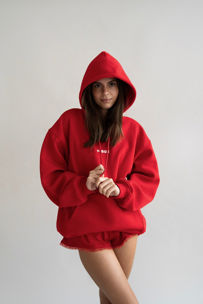 Red Oversized Hoodie "Joe" with Fleece