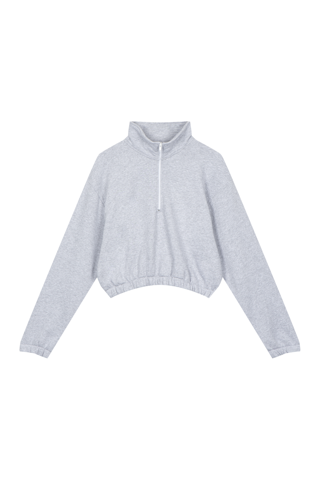 Grey Melange Cropped Zipped Sweatshirt
