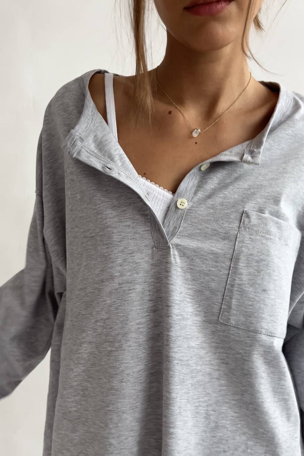 Grey Oversize Longsleeve With Buttons