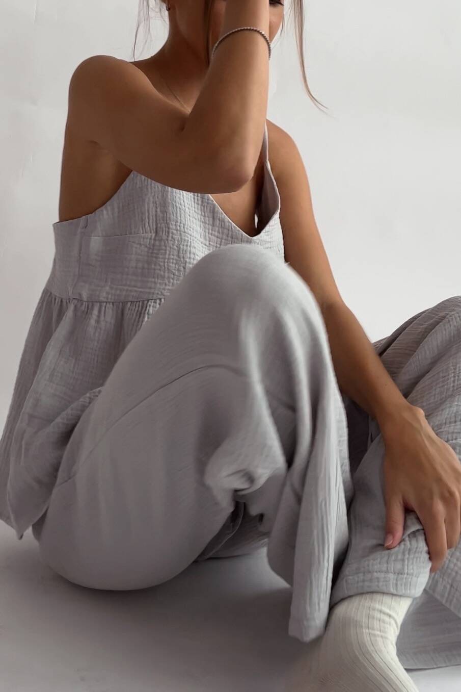 Muslin Pastel Grey Wide Pajama Pants