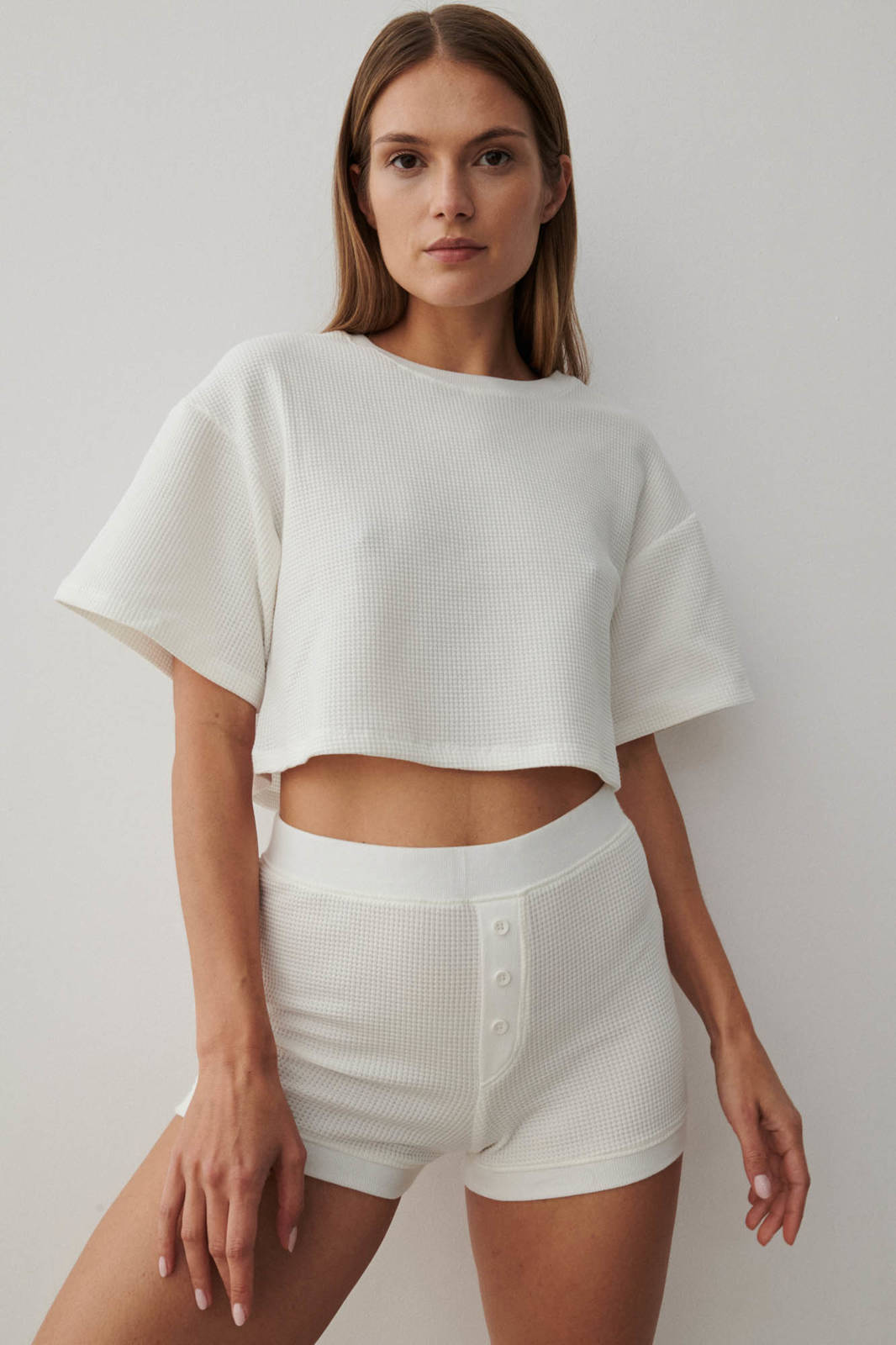 Off White Waffle Crop Top