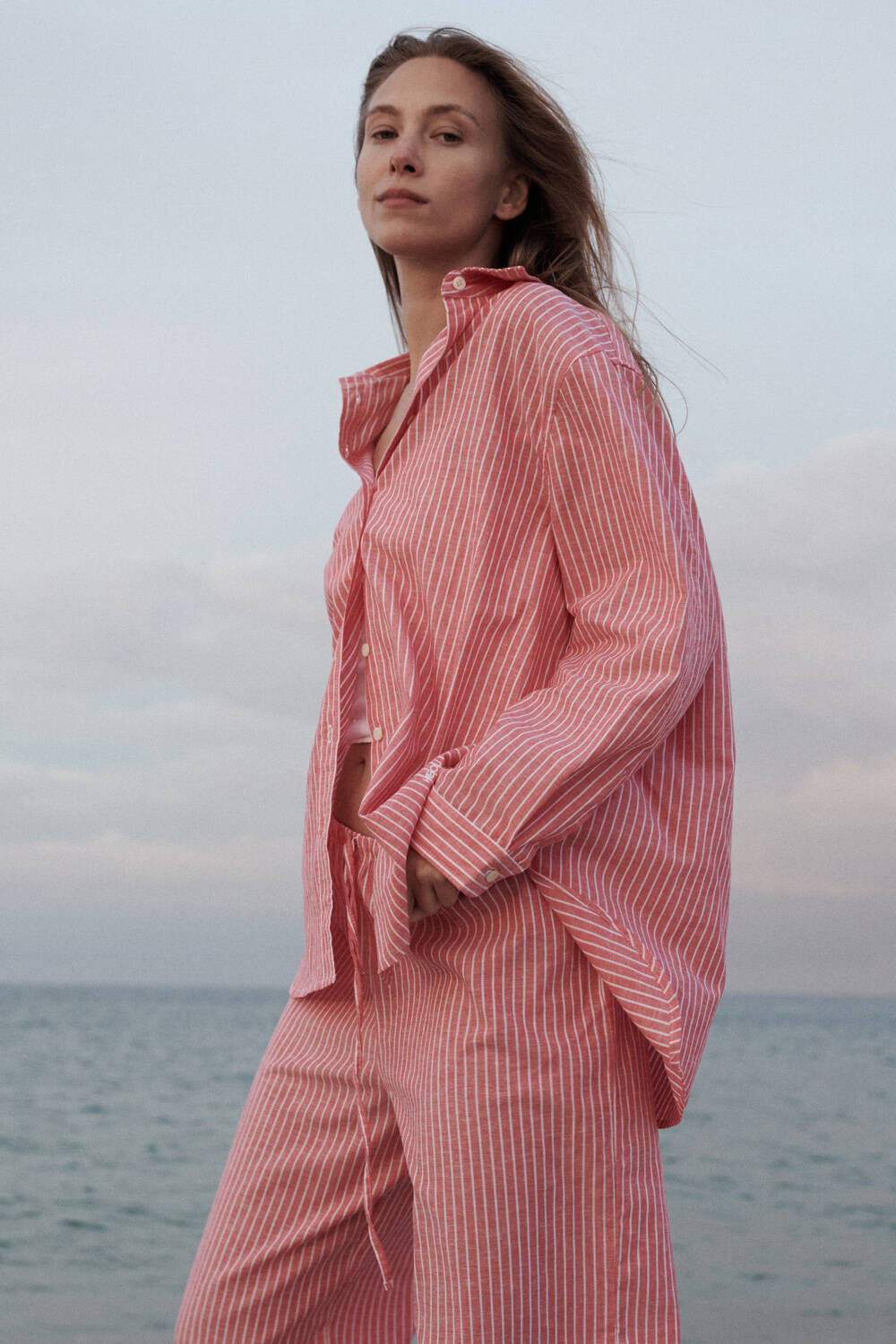 Red Striped Oversize Shirt