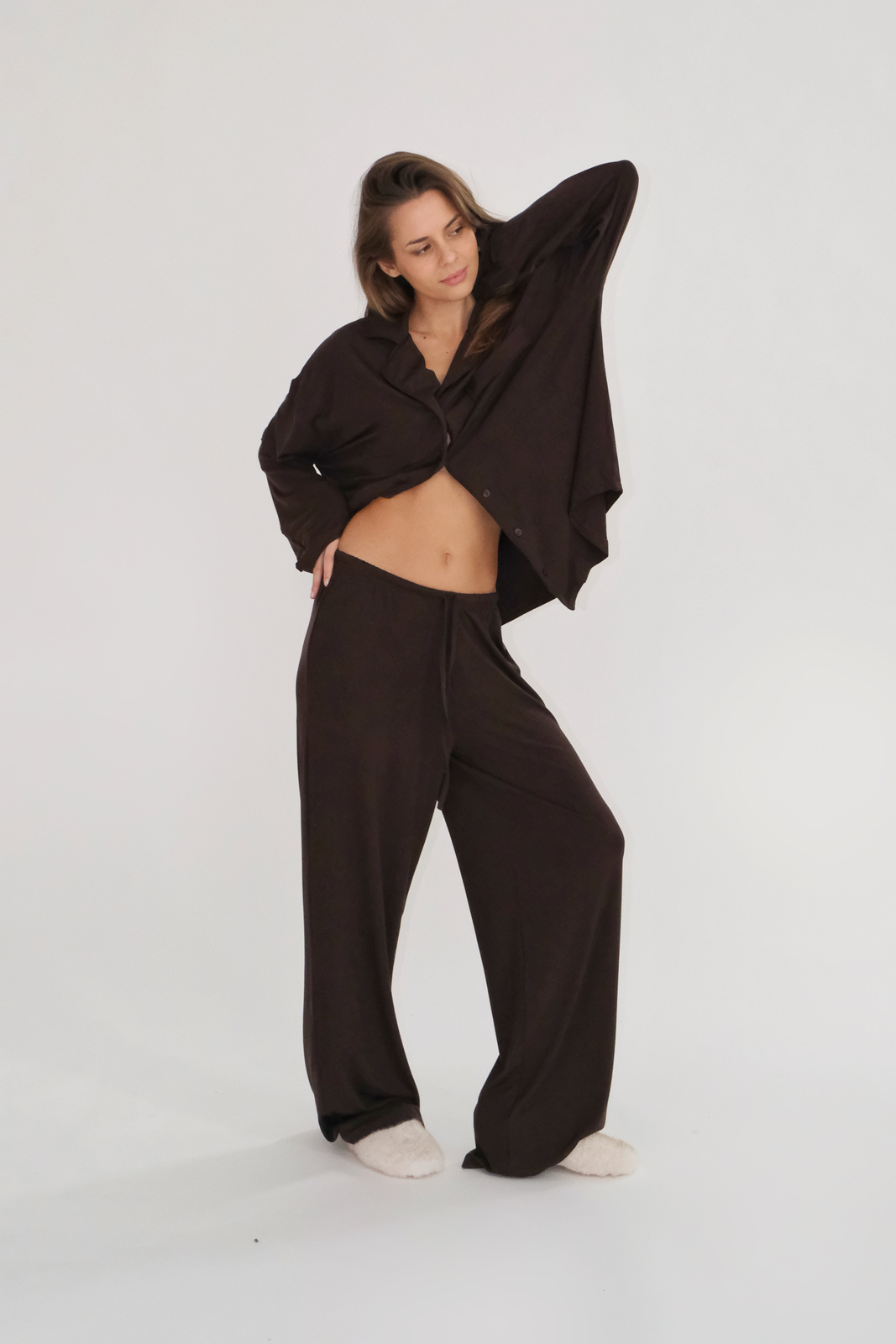 Wide Leg Bottoms "Erin" in Brown