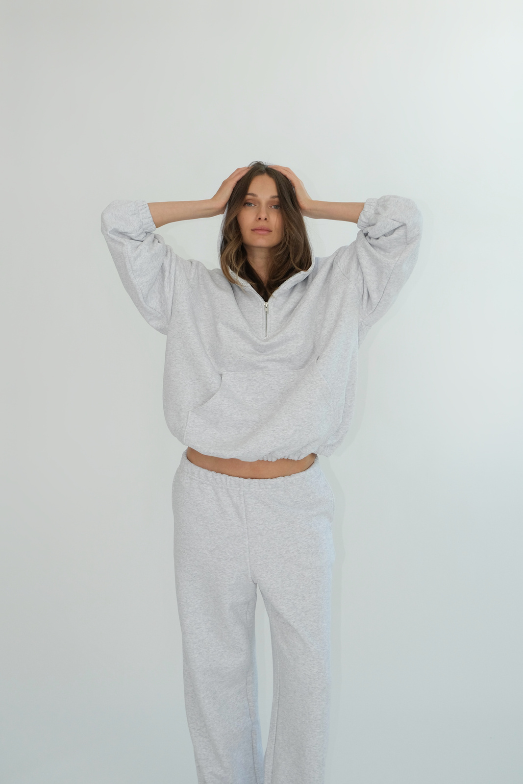 Half Zip Hoodie Alex in Light Melange