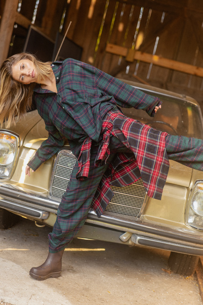 Green Checkered Wide Leg Bottoms "Stella"