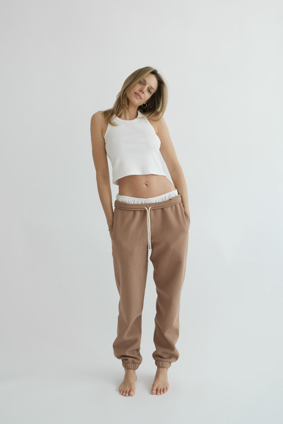 Unisex Sweatpants Alex in Mocha with Fleece
