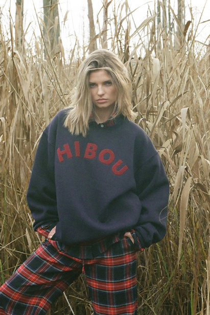 Navy Oversized Sweatshirt "Hailey" with Fleece and Burgundy Logo