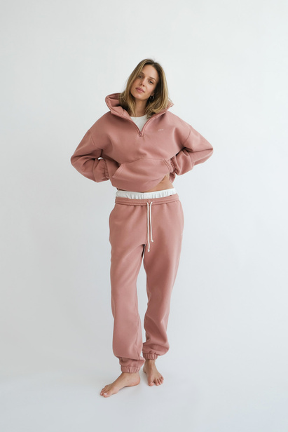 Half Zip Hoodie Alex in Dusty Pink with Fleece