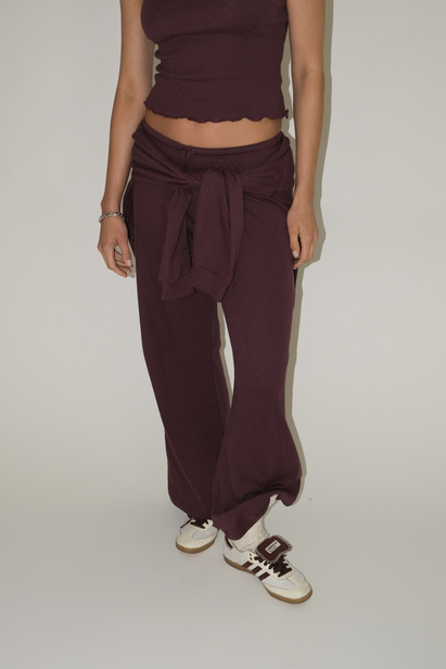 Plum Pointelle Wide-leg Pajama Bottoms "Rosie"