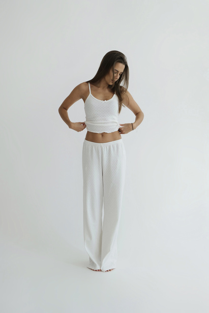 Openwork White Wide-leg Pajama Bottoms "Lily"