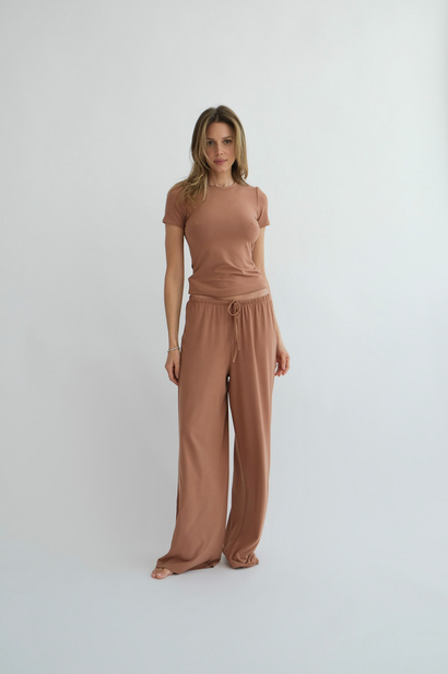 Wide Leg Bottoms "Erin" in Camel