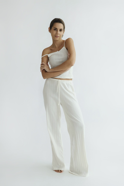 Off White Wide-leg Pajama Bottoms "Rosie"