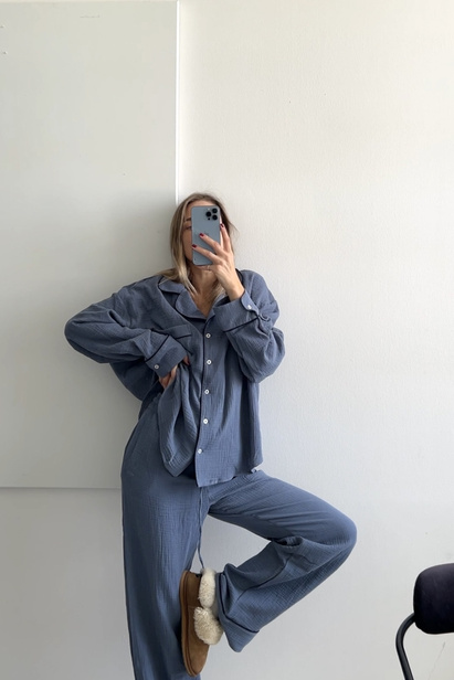 Blue Denim Muslin Trousers "Taylor"