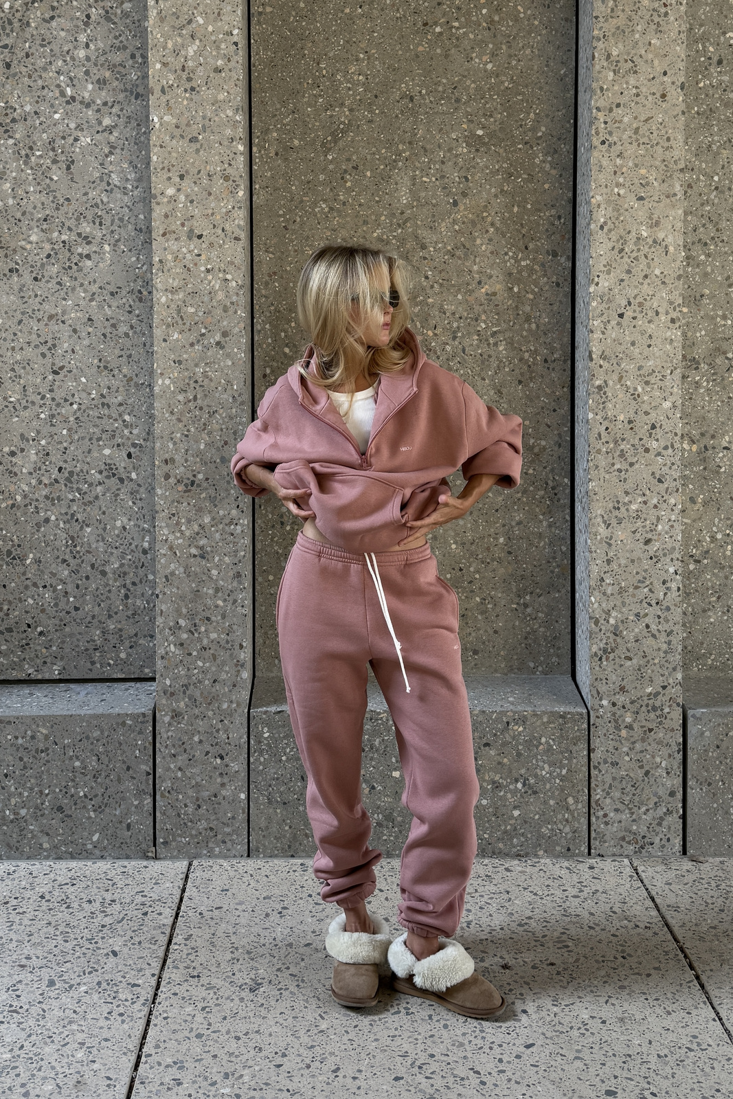 Sweatpants Alex in Dusty Pink with Fleece