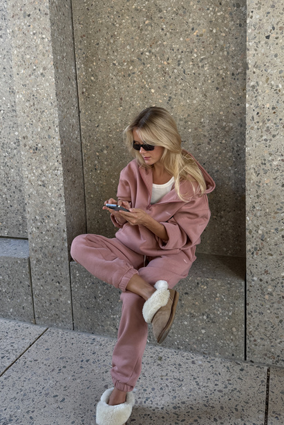 Half Zip Hoodie Alex in Dusty Pink with Fleece