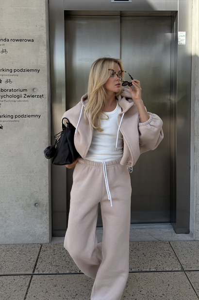 Beige Zipped Hoodie "Rene" with Fleece