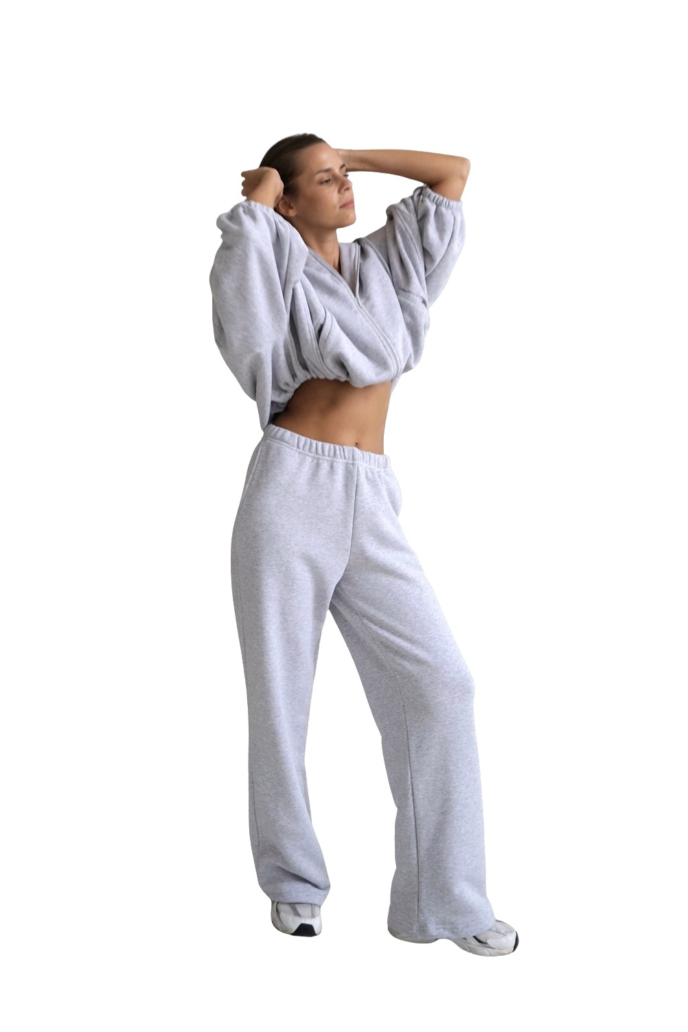 Grey Melange Zipped Hoodie "Rene"