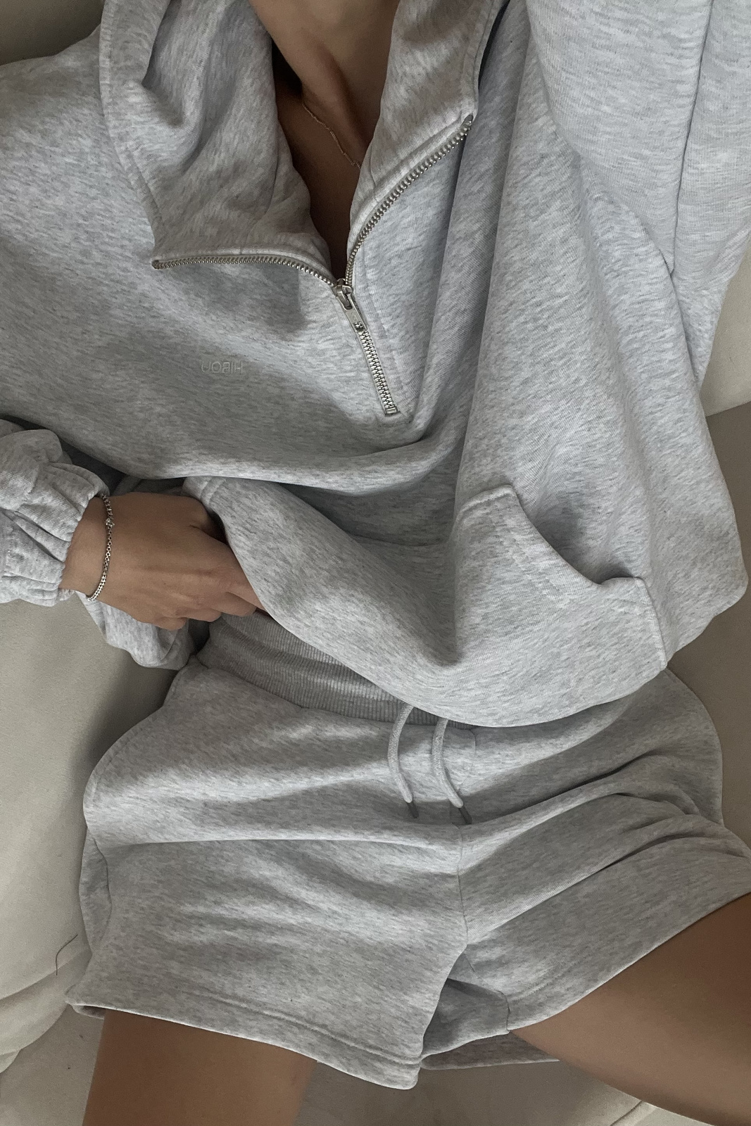 Half Zip Hoodie Alex in Light Melange