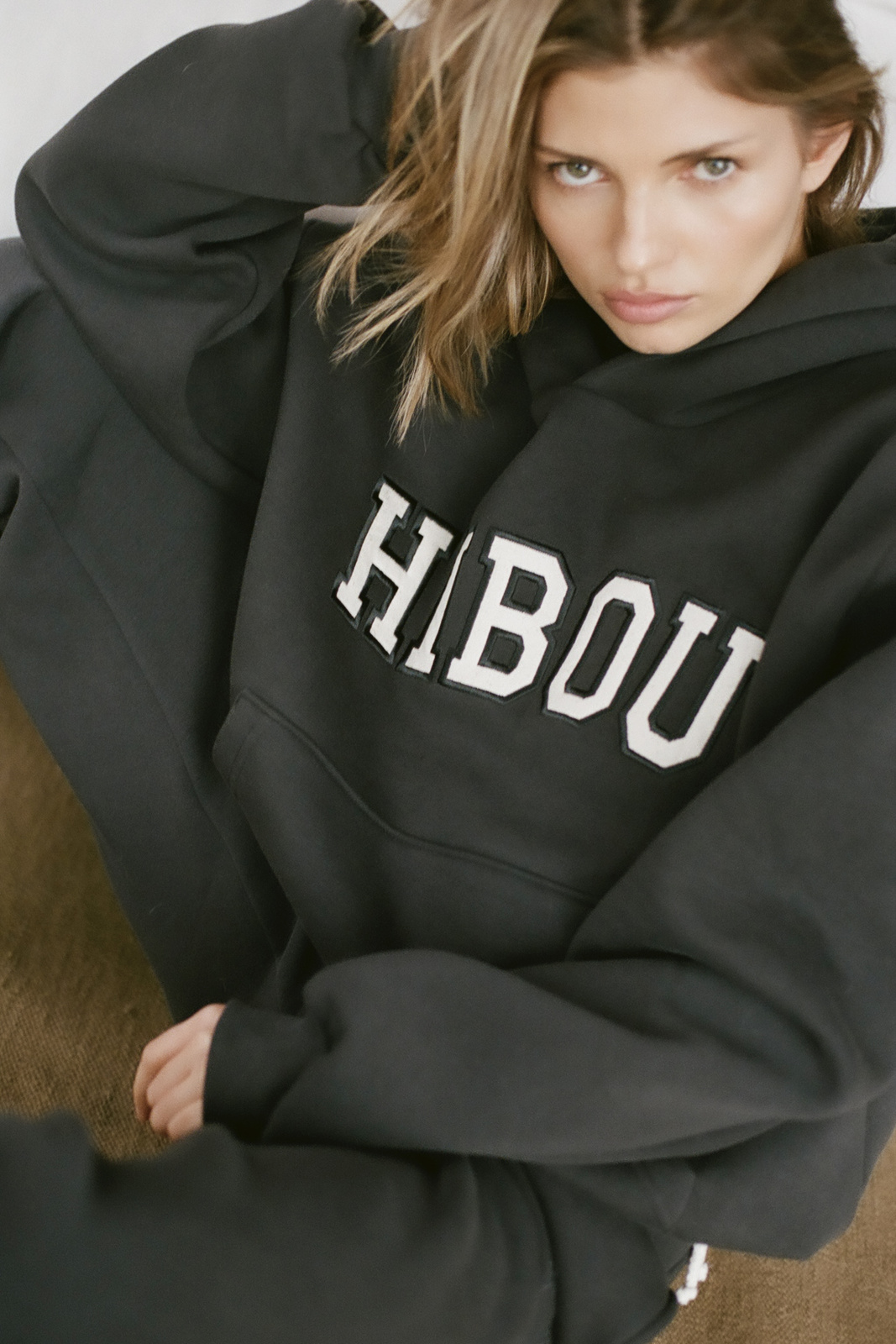 Anthracite Oversized Hoodie "Emily" with Fleece and Logo