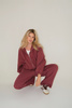 Burgundy Zipped Hoodie "Rene" with Fleece