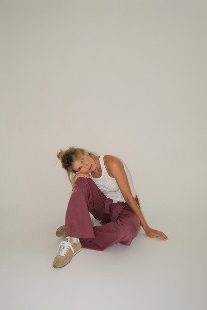 Mauve Pointelle Wide-leg Pajama Bottoms "Lily"